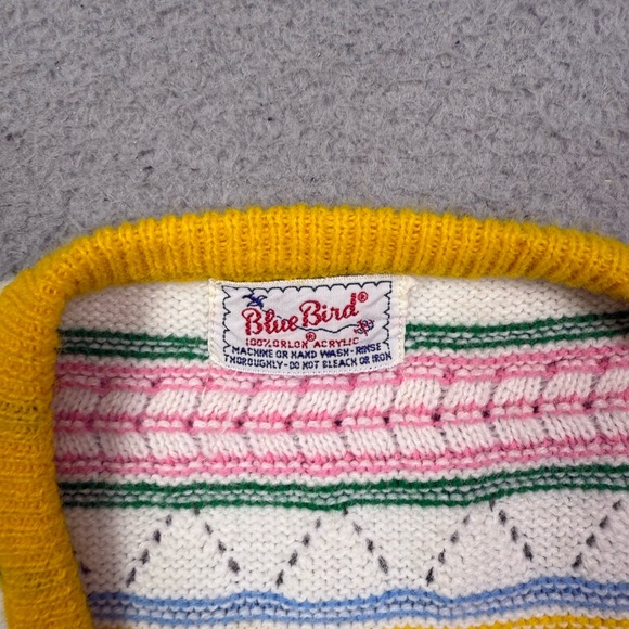 Kids vintage 80s blue bird knit sweater vest - Picture 3 of 4